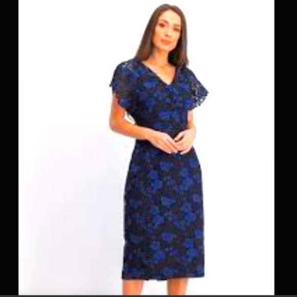 Ralph Lauren Embroidered Petal Sleeve V-Neck Knee Length Sheath Dress - NWT - Picture 3 of 12